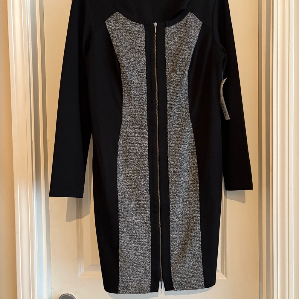 Tribal Long Sleeve Zip Front Sheath Dress Black size 10 NWT